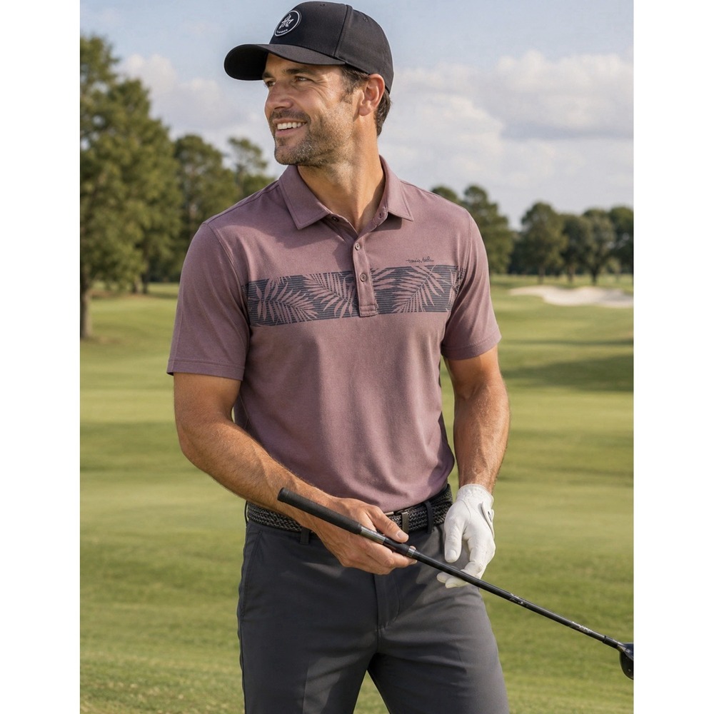 Travis‎ Mathew Men's XL Purple  Short Sleeve Golf Polo Shirt with leaves